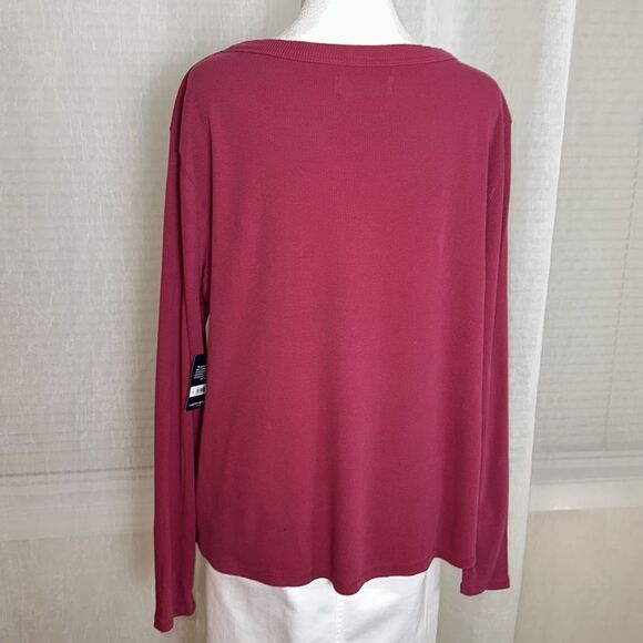 Lucky Brand XL Anemone Deep Pink Long Sleeve Ribbed Knit Snap Cotton Henley - Picture 5 of 16